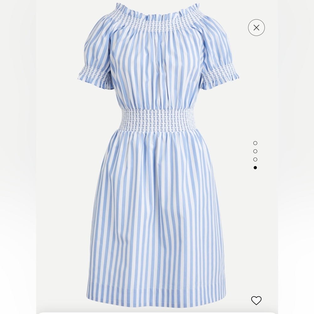 NWT J. Crew Smocked Puff-Sleeve Cotton Poplin Dress in Stripe Sz M. MSRP $128.